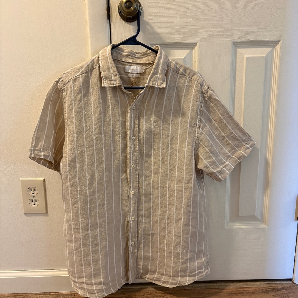 Porter & Ash Men's XL Linen Short Sleeve Shirt, Tan